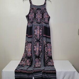 Bailey Girl Black Paisley Smocked Halter Maxi Dress Side Slit Boho Summer